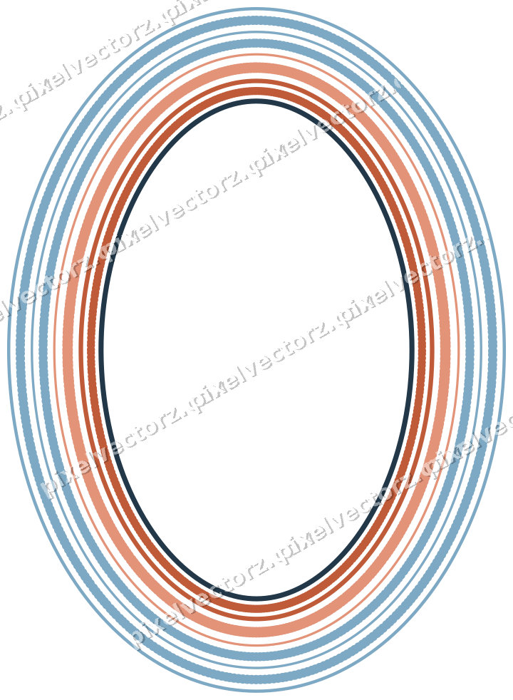 Decorative line art frame in orange and cyan with oval and dotted line