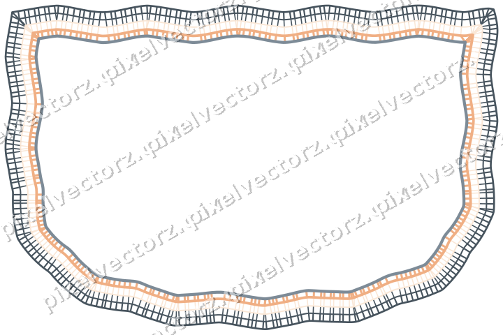 Decorative line art frame in blue and orange with shield