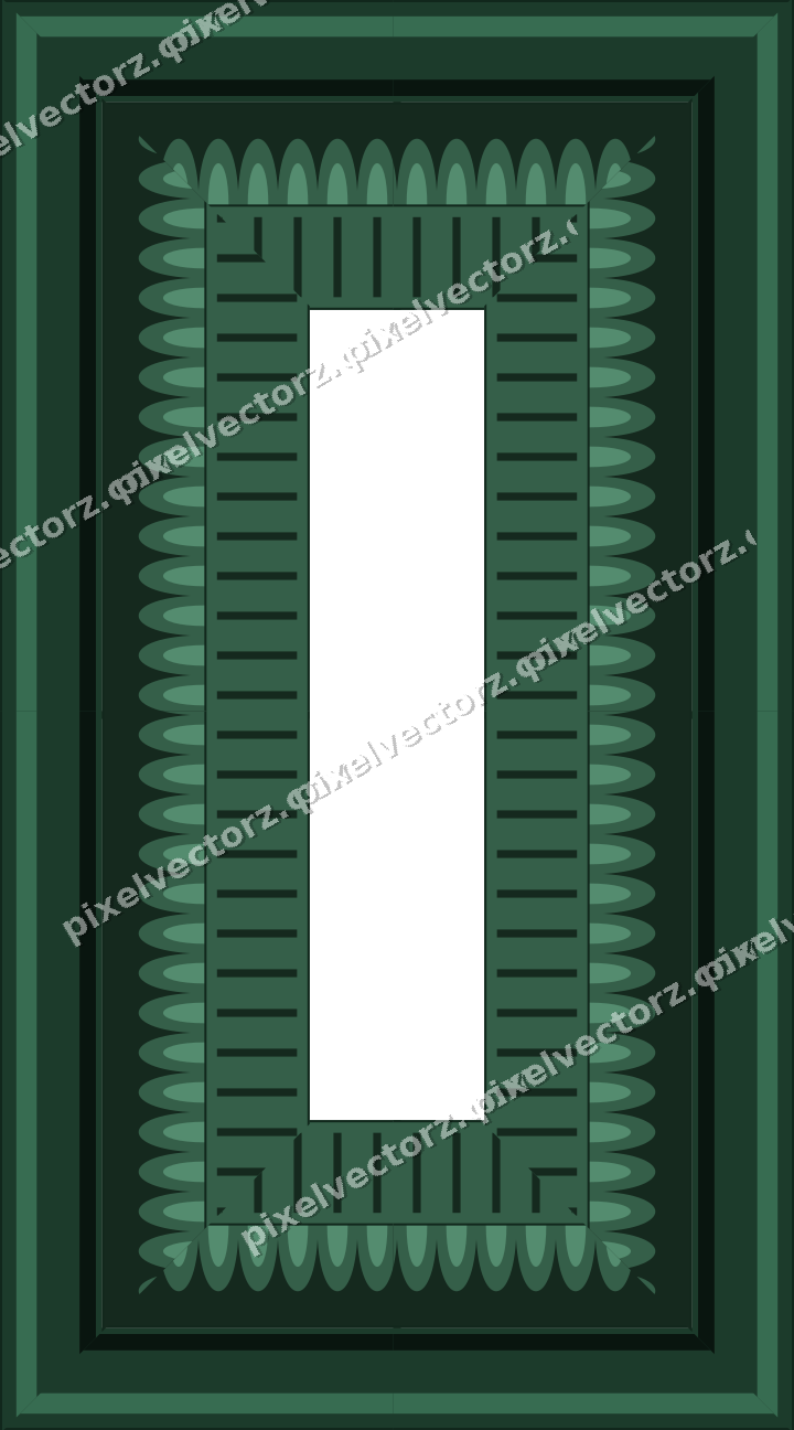 Decorative picture frame border in dark green with scale band