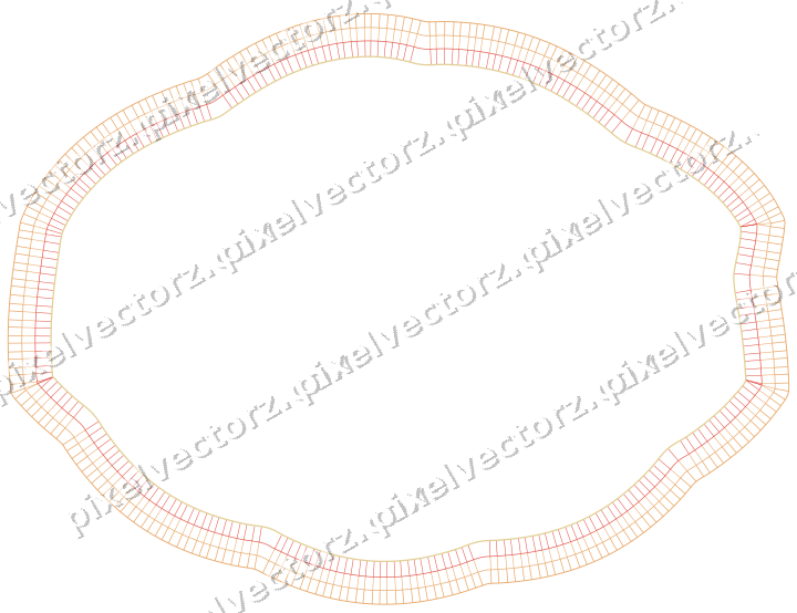 Decorative line art frame in red and orange with label plaque