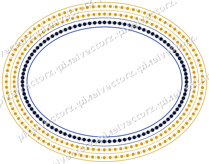 Decorative line art frame in amber and blue with oval and beaded line