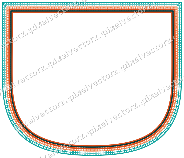Decorative line art frame in orange and teal with shield
