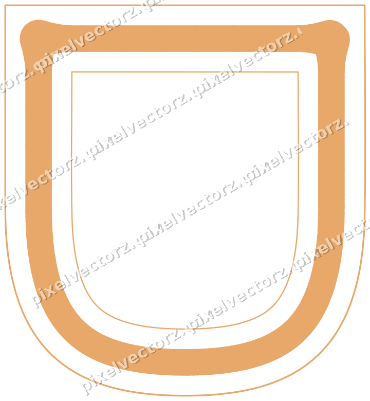 Decorative line art frame in red and orange with shield