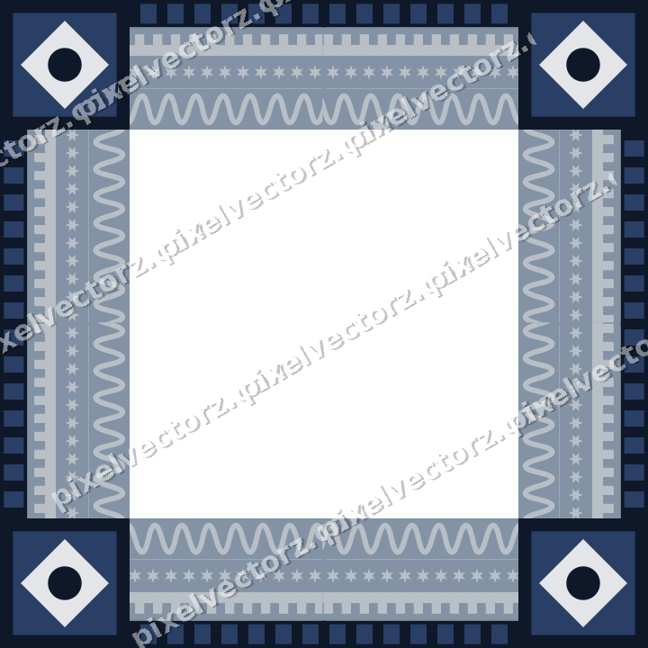 Decorative picture frame border in dark blue and white with step band