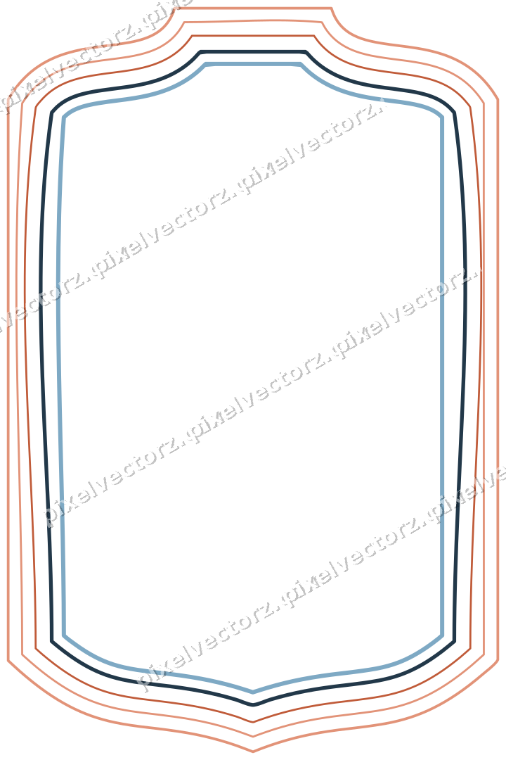 Decorative line art frame in orange and cyan with label plaque
