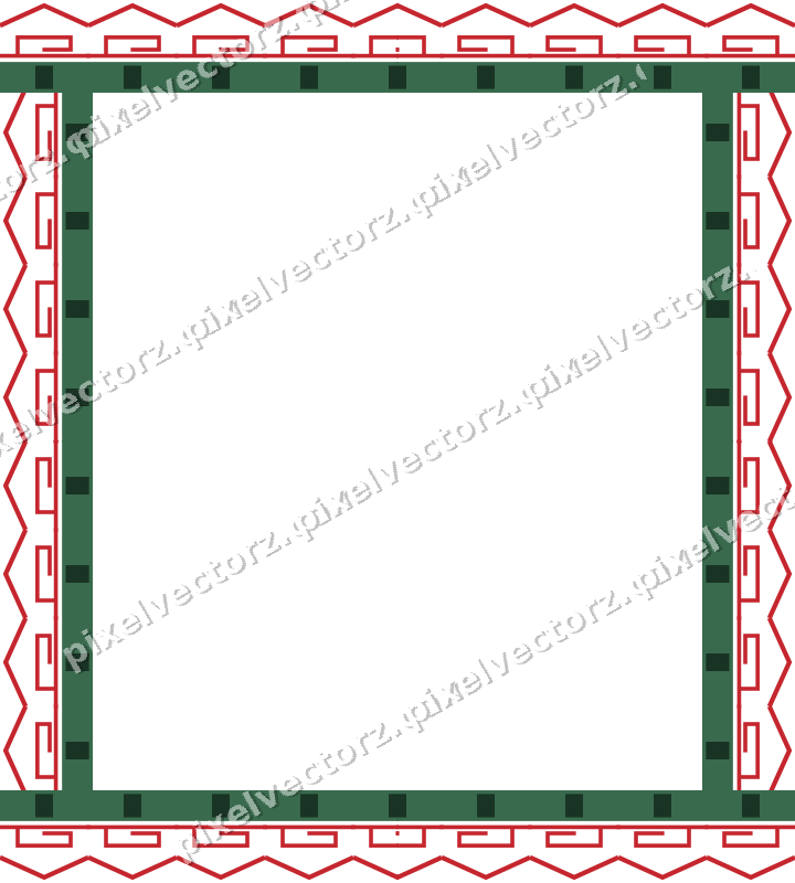 Decorative picture frame border in dark green and red with greek key