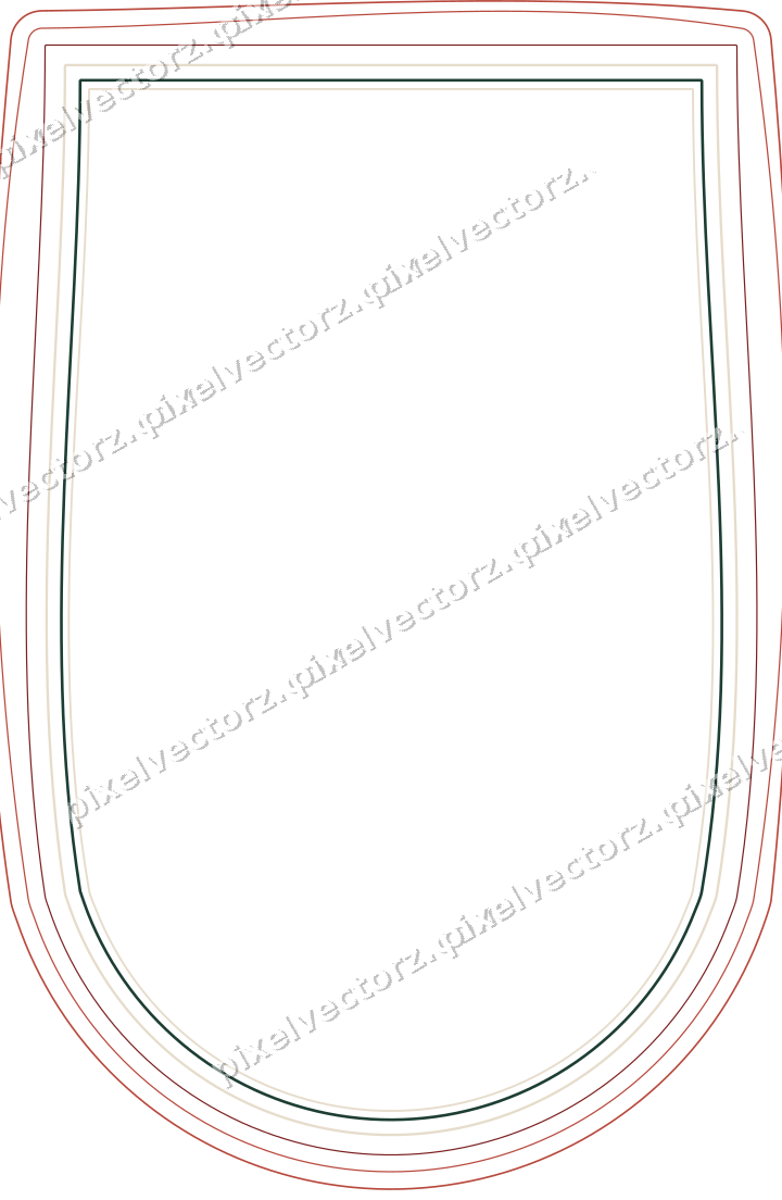 Decorative line art frame in dark red and dark green with label plaque