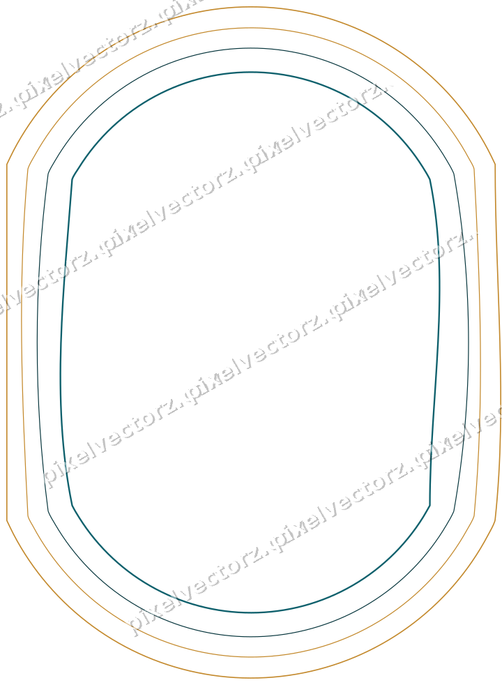 Decorative line art frame in amber and dark teal with label plaque