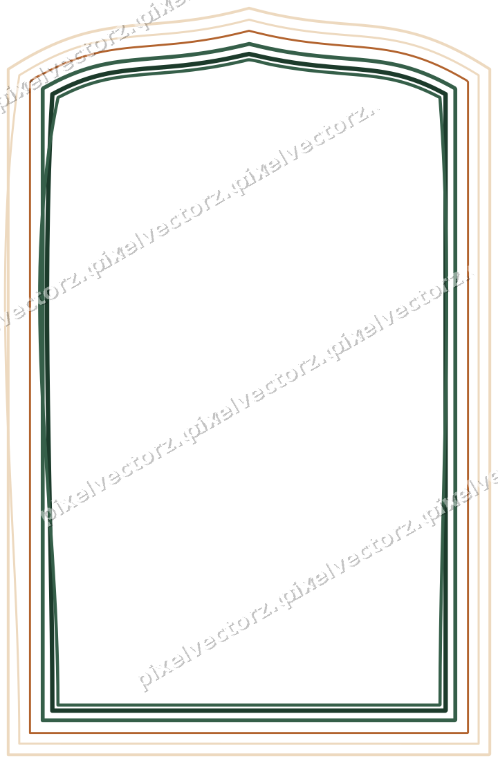 Decorative line art frame in dark green and orange with label plaque