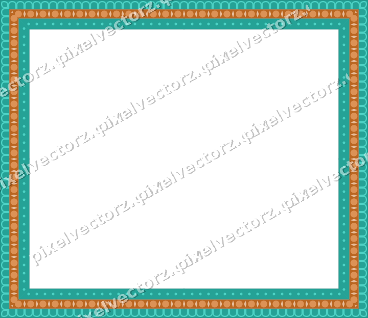 Decorative picture frame border in orange and teal with arcade frieze