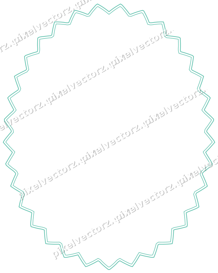 Decorative line art frame in green and teal with oval and zigzag edge