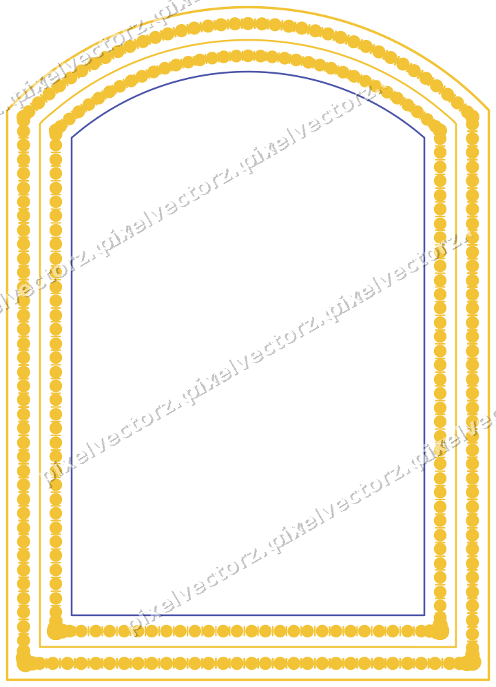 Decorative line art frame in dark blue and amber with label plaque