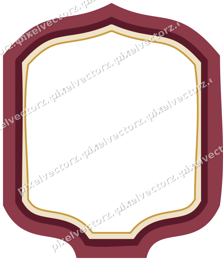 Decorative line art frame in dark pink and amber with label plaque