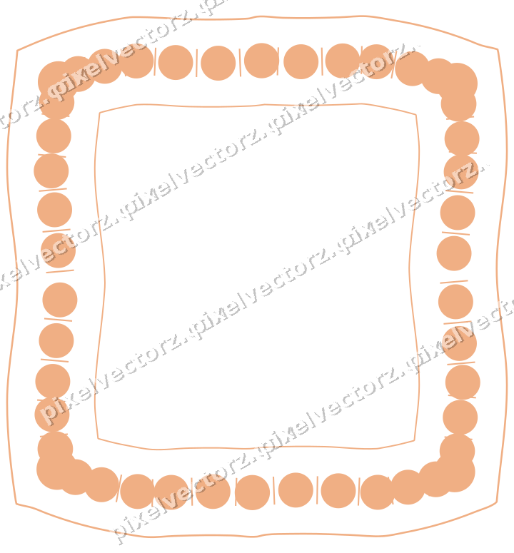 Decorative line art frame in blue and orange with label plaque