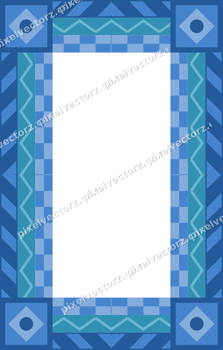 Decorative picture frame border in blue and cyan with zigzag