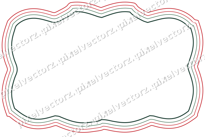 Decorative line art frame in dark green and red with label plaque