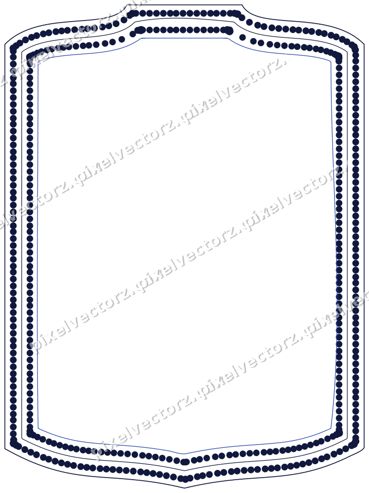 Decorative line art frame in amber and blue with label plaque