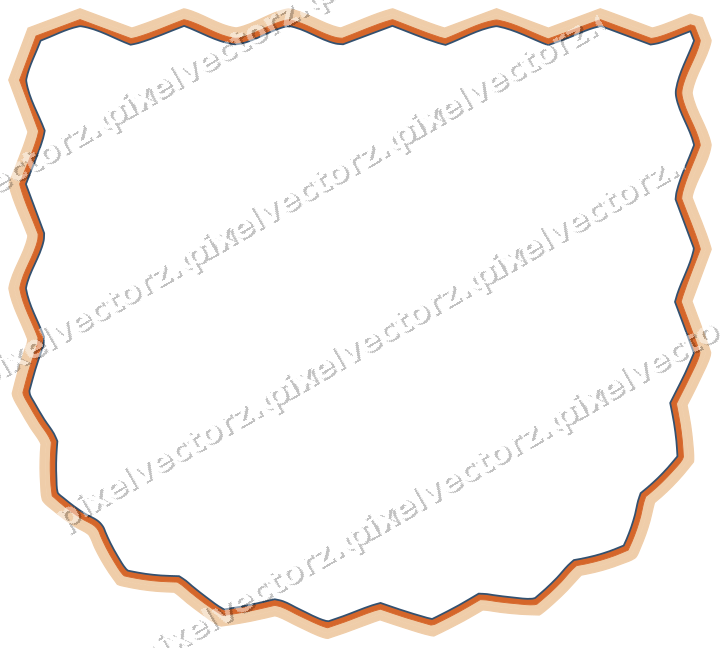 Decorative line art frame in dark blue and orange with shield