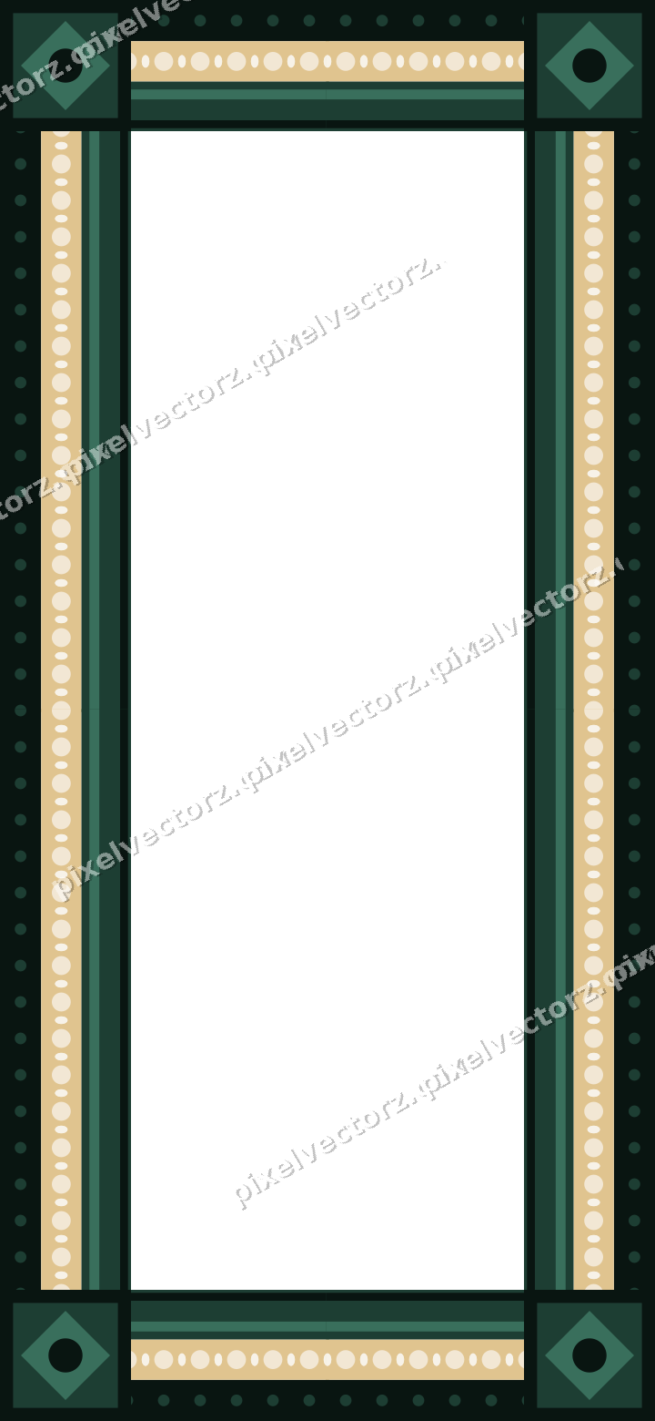 Decorative picture frame border in dark green and red with dot row