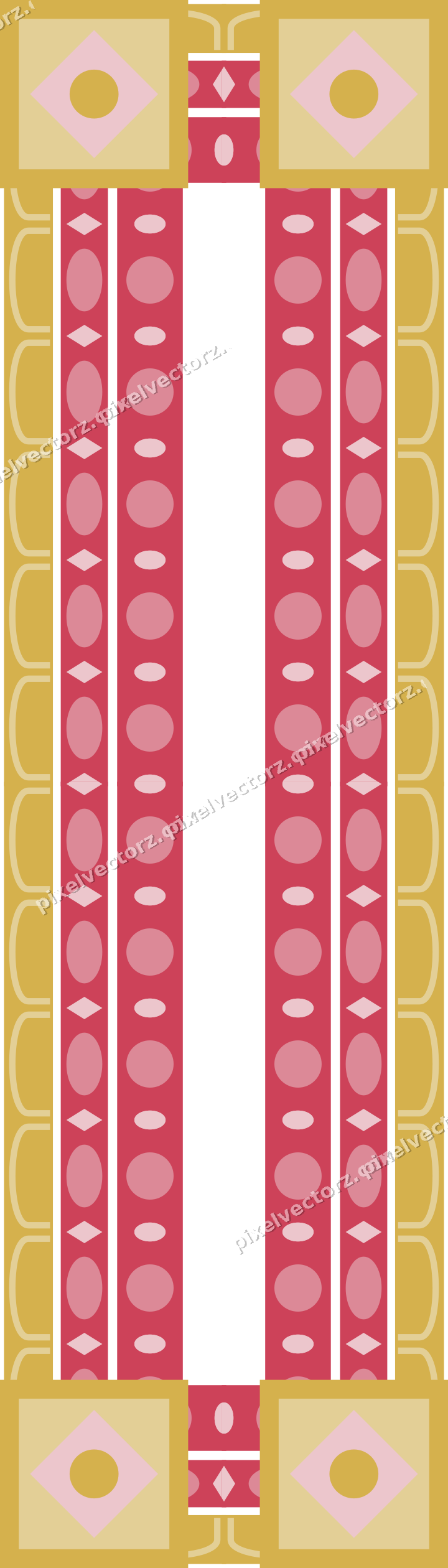Decorative picture frame border in red and orange with arcade frieze
