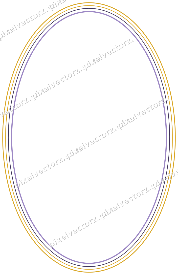 Decorative line art frame in amber and purple with oval