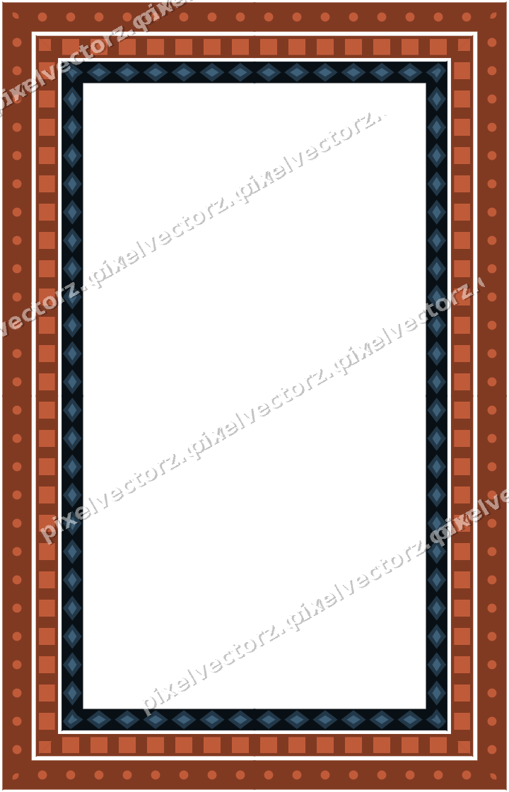Decorative picture frame border in orange and cyan with dentil