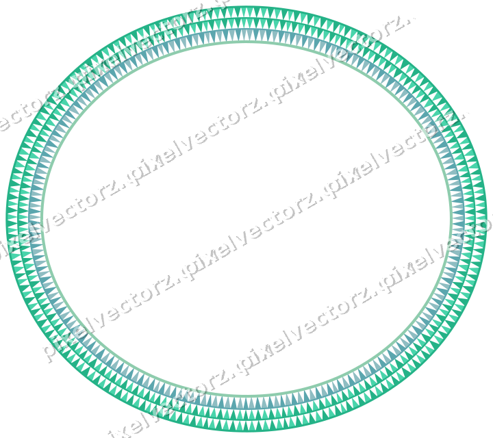 Decorative line art frame in green and teal with oval and dentil