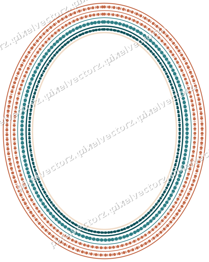 Decorative line art frame in dark teal and orange with oval