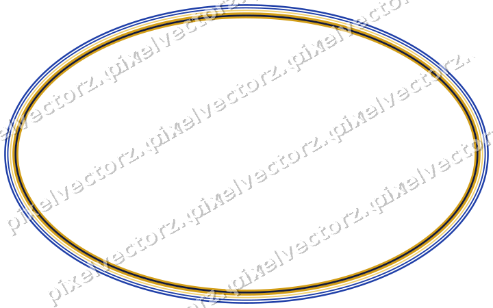 Decorative line art frame in amber and blue with oval