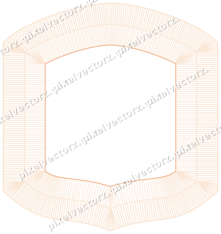 Decorative line art frame in blue and orange with label plaque