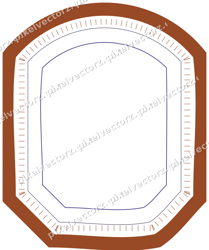Decorative line art frame in orange and blue with label plaque