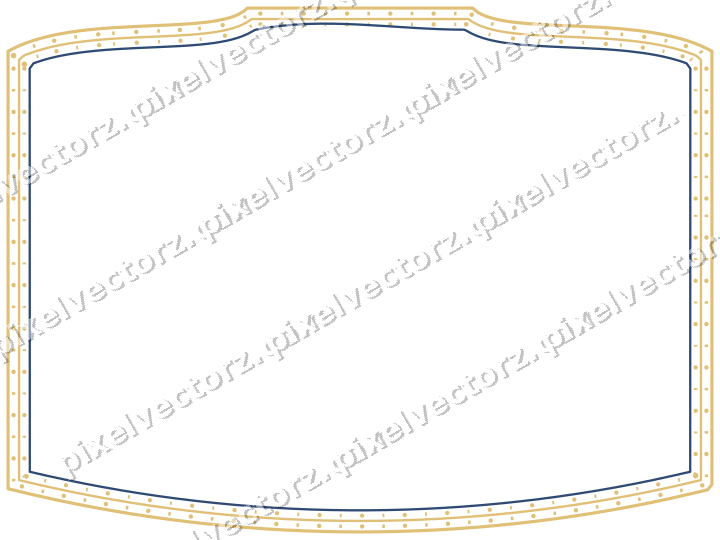 Decorative line art frame in dark blue and amber with label plaque