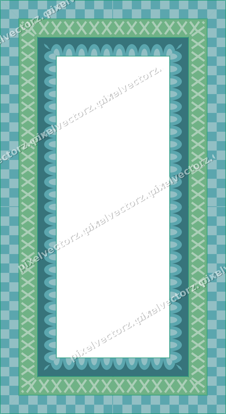 Decorative picture frame border in green and teal with cross band