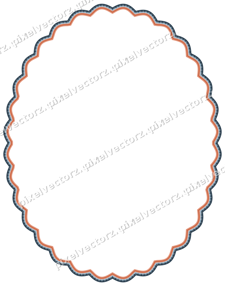 Decorative line art frame in orange and cyan with oval