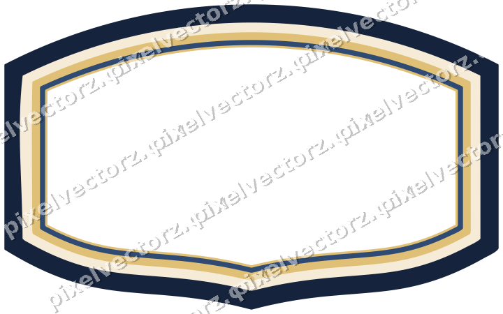 Decorative line art frame in dark blue and amber with label plaque