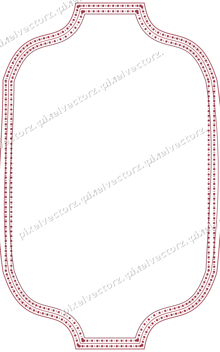 Decorative line art frame in dark pink and red with label plaque