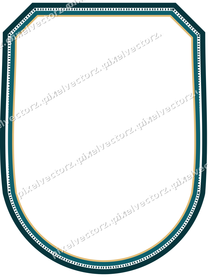 Decorative line art frame in amber and dark teal with label plaque
