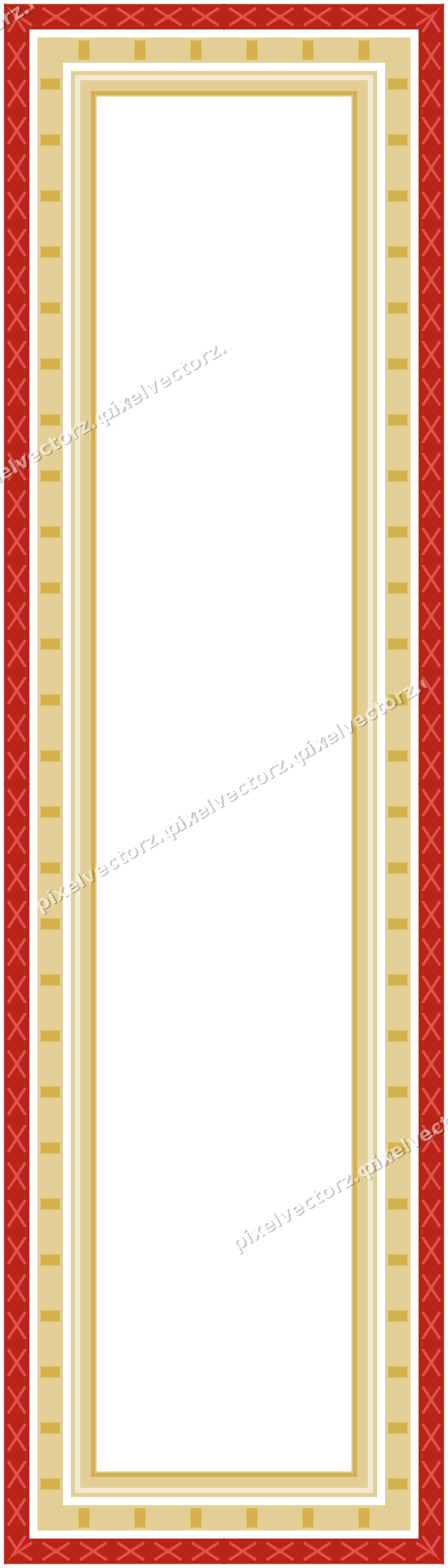Decorative picture frame border in red and orange with cross band