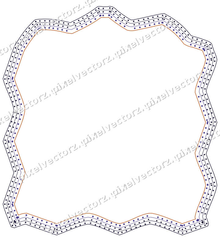 Decorative line art frame in orange and blue with label plaque