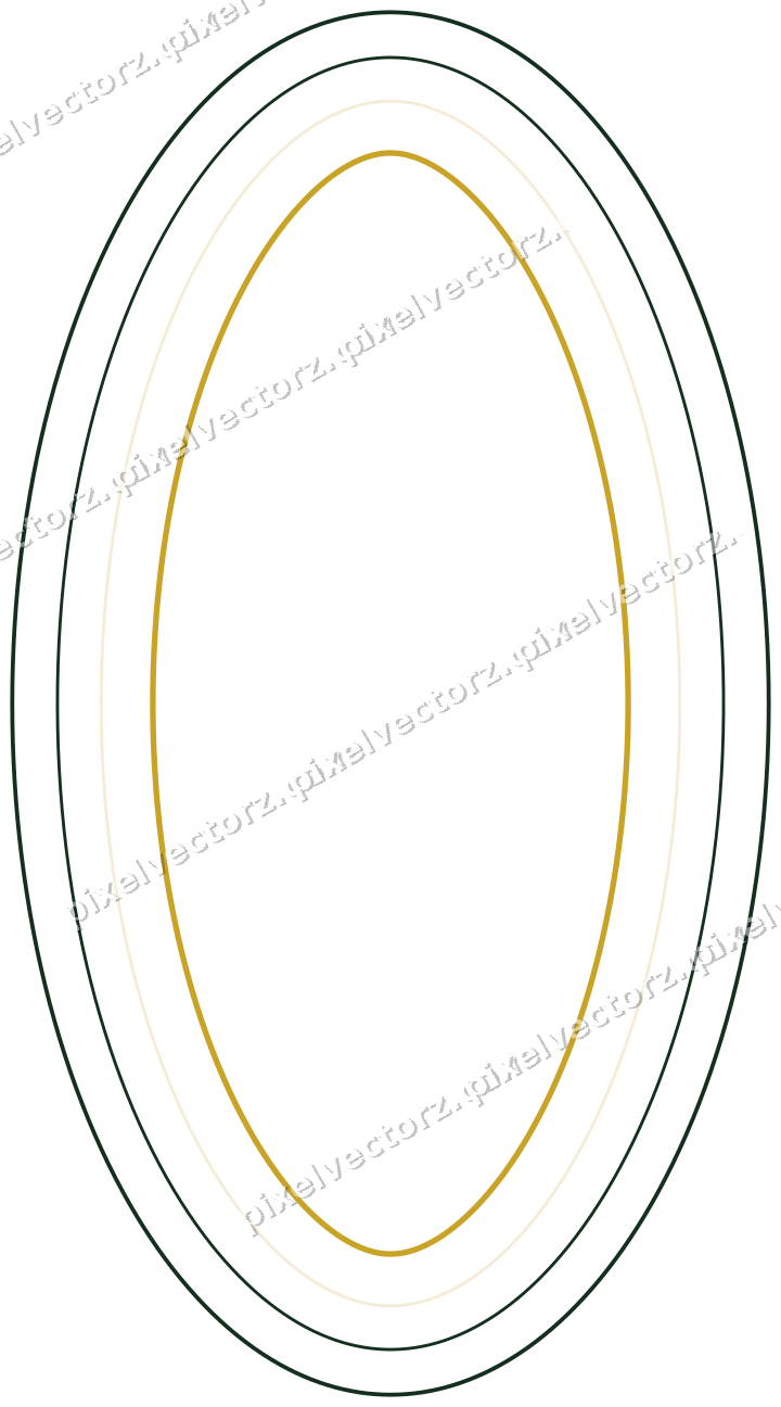 Decorative line art frame in dark green and amber with oval