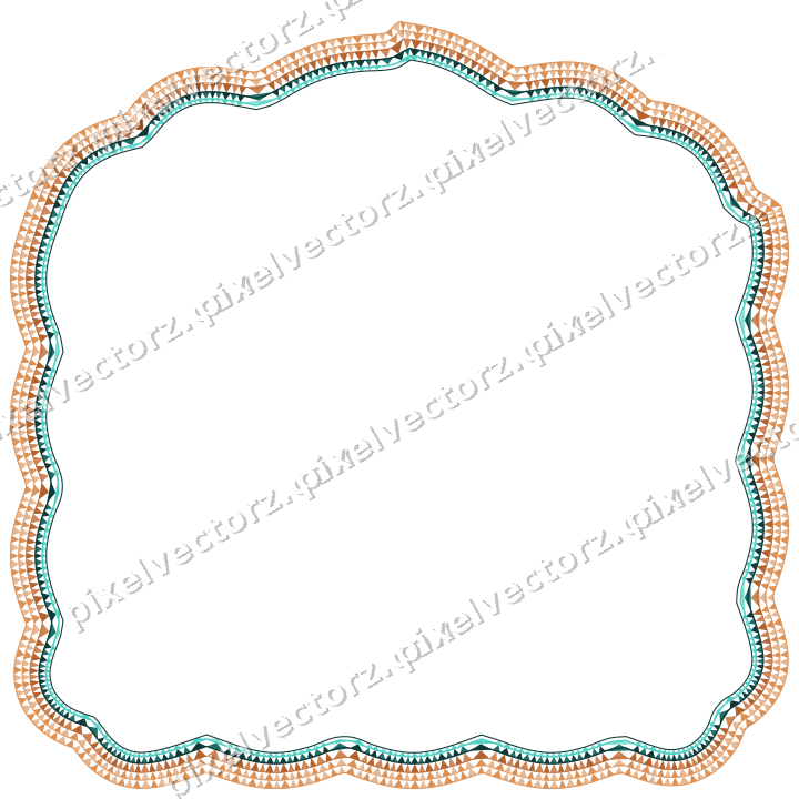 Decorative line art frame in orange and teal with label plaque