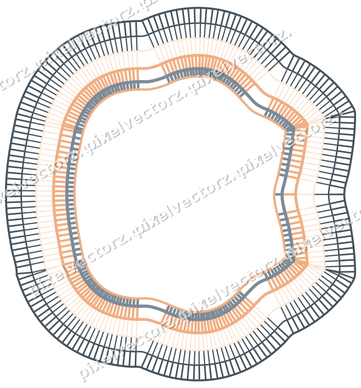 Decorative line art frame in blue and orange with label plaque