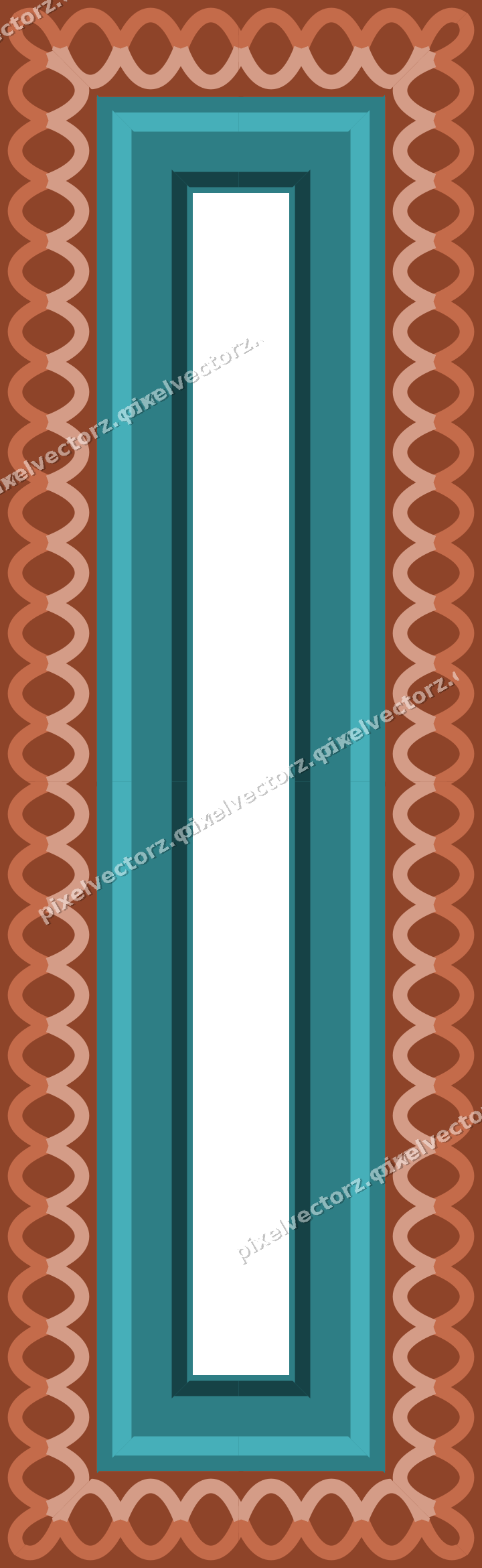 Decorative picture frame border in dark teal and orange with guilloche