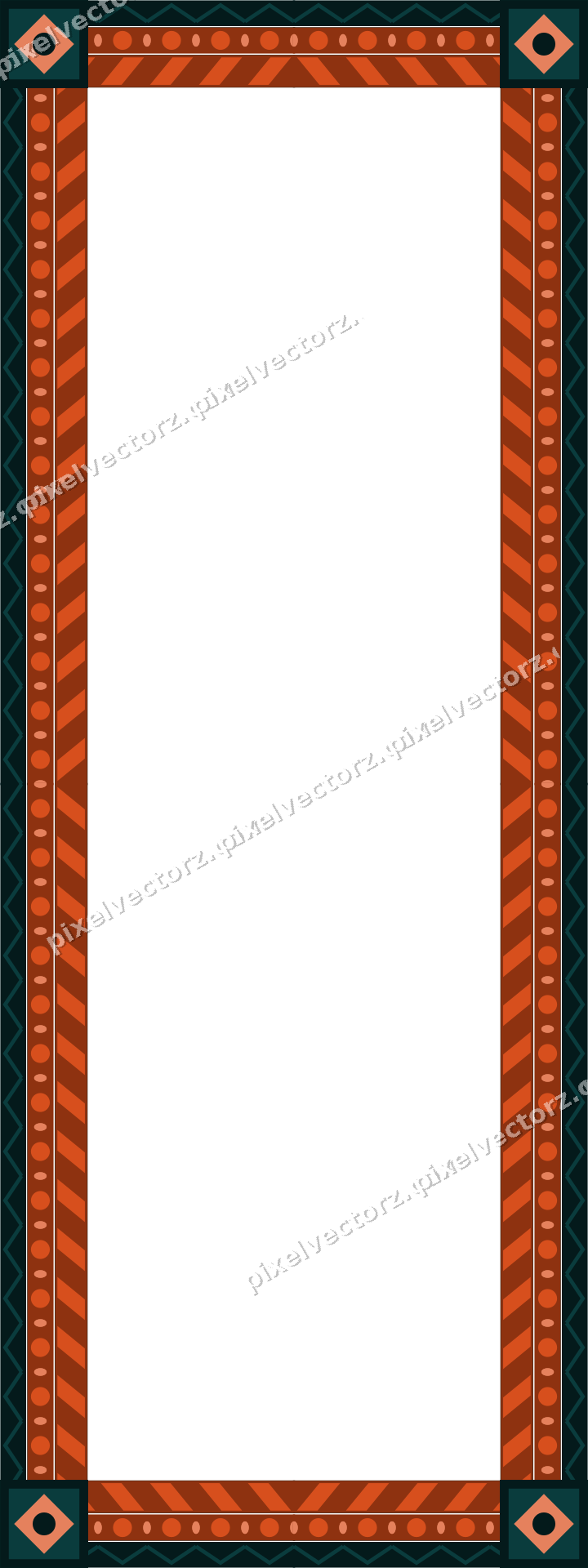 Decorative picture frame border in orange and teal with bead and reel