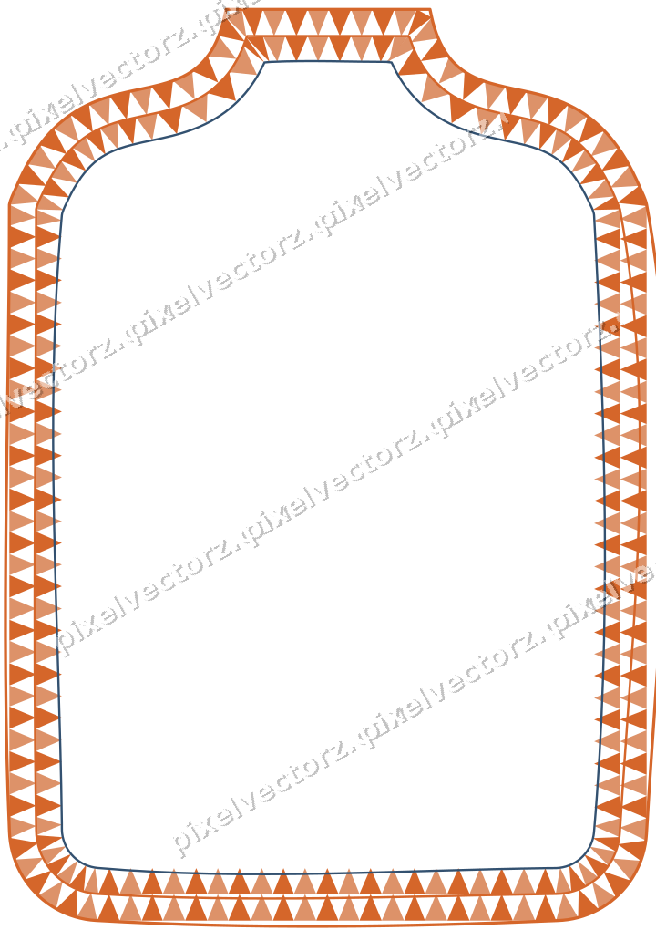Decorative line art frame in dark blue and orange with label plaque