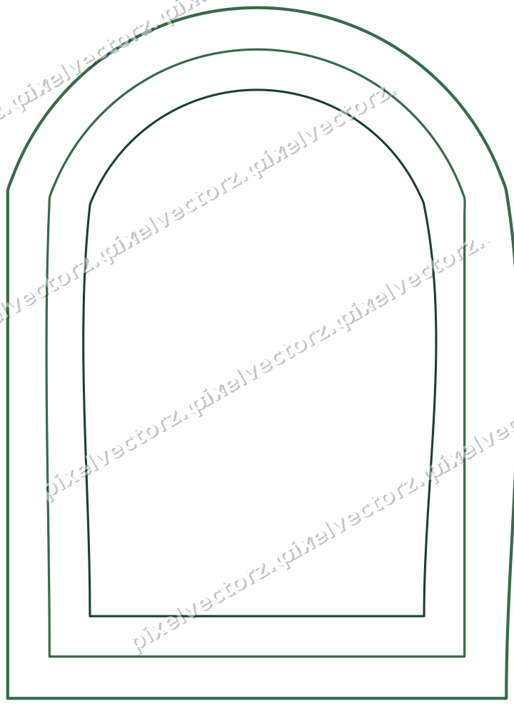 Decorative line art frame in dark green and red with label plaque