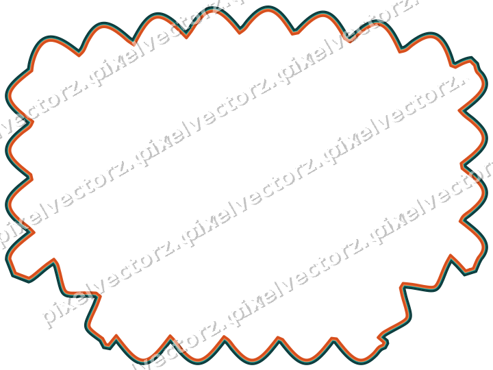 Decorative line art frame in orange and teal with label plaque