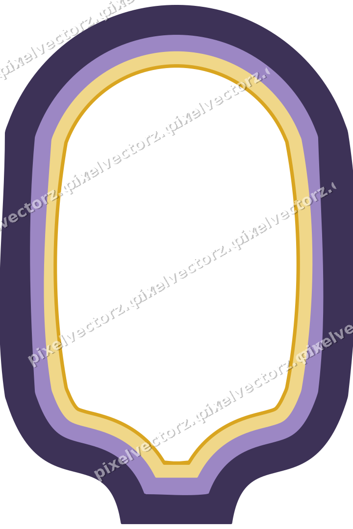 Decorative line art frame in amber and purple with label plaque
