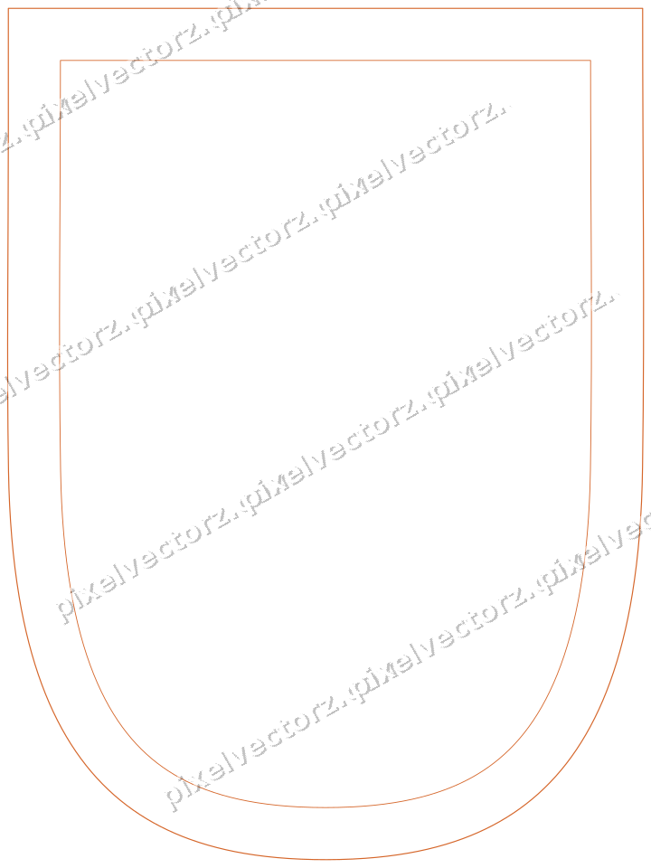 Decorative line art frame in dark blue and orange with shield