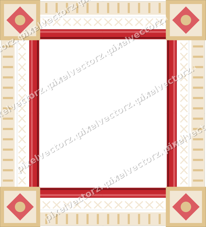 Decorative picture frame border in dark green and red with cross band